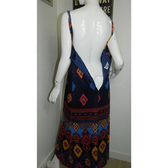 Arnel Dress Maxi Blue Aztec Print  Vintage Geometric 1970's Psychedelic Size 36 - Picture 10 of 14